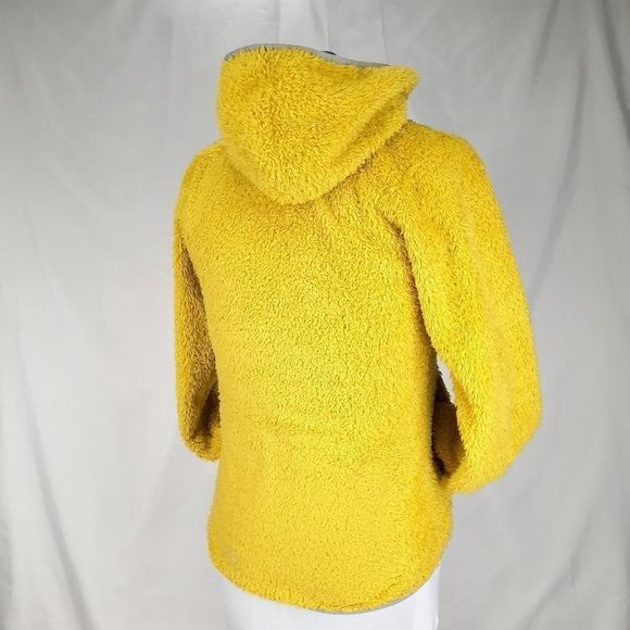 North Face hooded sweatshirt teddy bear fuzzy hoodie yellow gray half dome small - Picture 6 of 16